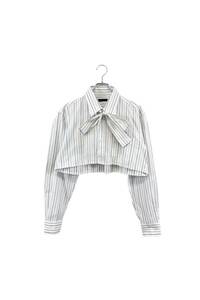 remake stripe ribbon shirt リメイク リボンシャツ 長袖 ストライプ ホワイト系 サイズL レディース ヴィンテージ 6