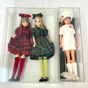 R261-O43-369 TAKARA タカラ リカちゃん人形 3点セット チェック ワンピース 赤 緑 ホワイト ワンピース 白 約27cm 箱付き