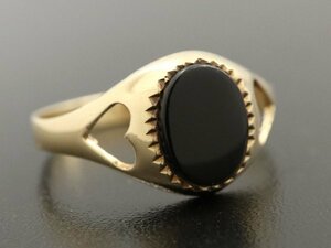 1983年 英国 ビンテージ 9CT ゴールド カットアウト ハート型 ブラック オニキス リング 9金 無垢 イギリス製 LONDON ホールマーク 指輪