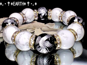銀彫四神獣黒瑪瑙&ハウライト　数珠 16ミリ天然石 S~Lサイズ　送料無料　匿名発送