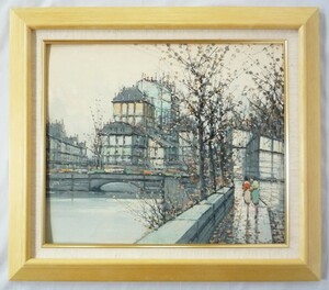 ヨーロッパ絵画 肉筆油絵 F8号 ニネッティー作「パリの街角」2＋新品額縁付