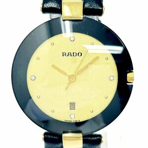 【1円スタート】RADO ラドー 129.4075.4N SS×革ベルト ゴールド文字盤 クオーツ ボーイズ腕時計 266350