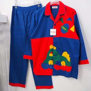 新品 デッドストック 90s ピコクラブ 長袖 パジャマ シャツ パンツ 上下 セット 青 ブルー 赤 レッド メンズ L PIKO CLUB 平成 レトロ 古着