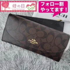 【新品未使用】COACH コーチ 長財布 エンベロープ 黒茶色 ポーチ付き