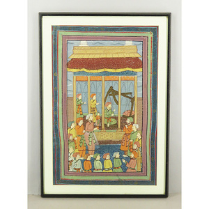  B-1733【真作】インド・宗教絵画 肉筆 細密画 ミニアチュール 大作 額装／仏教 ヒンズー教 バラモン 曼荼羅 書画
