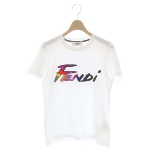 フェンディ FENDI 22SS ロゴ Tシャツ カットソー スパンコール装飾 刺繍 半袖 XS 白 ホワイト /HS ■OS レディース