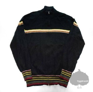 YGG★本物 Paul Smith ポールスミス ジップアップ ブルゾン 長袖 L 黒 ブラック 袖口ストライプ ボーダー