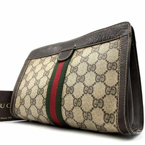 1円《 正規品・美品 》GUCCI グッチ クラッチバッグ セカンドバッグ メンズ GG スプリーム シェリーライン レザー PVC ベージュ