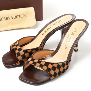 GO7210*イタリア製*ルイヴィトン LOUIS VUITTON*Size 38.5*ダミエ ソバージュ*ハラコ*スクエアトゥ*サンダル*ミュール*靴*ブラウン系