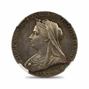 【★１円スタート】イギリス 1897 ヴィクトリア女王 オールドヘッド 戴冠60周年記念 ダイヤモンドジュビリー 銀メダル NGC AU55