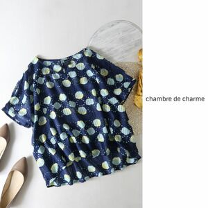 超美品☆シャンブル ドゥ シャーム chambre de charme☆洗える Vネック ランダムドット柄シアーブラウス フリーサイズ 日本製☆M-B 1743