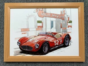 ■BOW。池田和弘『Maserati A6GCS』B5サイズ 額入り 貴重イラスト 印刷物 ポスター風デザイン 額装品 アートフレーム 旧車