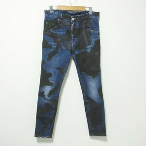 美品 Dsquared2 ディースクエアード CAMO SKATER JEAN カモフラ ペイント スキニーデニムパンツ S74LB0508 S30342 サイズ44 ブルー 022