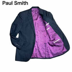  Paul Smith ポールスミス テーラードジャケット ストライプ ゼニア生地 黒ブラック パープル紫 M 紳士ビジネス
