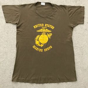 80s 米軍実物 USMC U.S.MARINE CORPS Tシャツ ビンテージ ミリタリー UNION UNDERWEAR CO INC ブラウン436 アンダーシャツ (L) 86年会計 ④