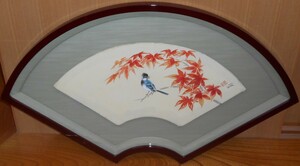 真作 掘り出しオススメ作品! 朝井観波 「紅葉」 53.5㎝×24㎝ 日本画 扇面 【正光画廊】創業53年、都内最大級の画廊です*