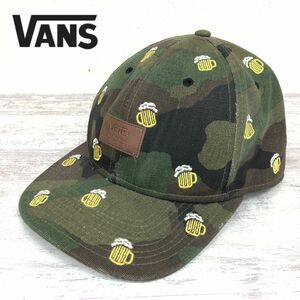 M2428-J◆VANS バンズ 総柄キャップ◆ONE SIZE 迷彩×ビール柄 カモフラ ユニーク カジュアル 綿 コットン 帽子 ハット メンズ レディース