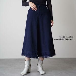 美品 robe de chambre COMME des GARCONS ワイドパンツ フリンジパンツ スエード調 ハイウエスト ストレッチ性あり 変形パンツネイビー M