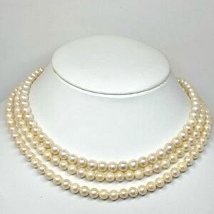 K14WG有!!［アコヤ本真珠ネックレス2点おまとめ] a 重量約70.5g 約6.0~7.0mm pearl necklace 2連 silver 14金 DE0