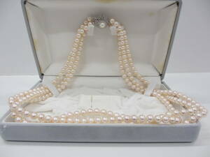 アクセサリー祭 アコヤ 真珠 3連 ネックレス パールネックレス K14WG留具 使用品 長期保管品