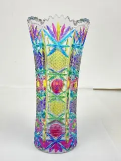 【新品未使用】ガラス製花瓶　レインボウカラー　花器　フラワーベース　元箱入り