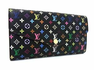 1円 LOUIS VUITTON ルイヴィトン M60668 モノグラムマルチカラー ポルトフォイユ サラ 二つ折り 長財布 ウォレット ブラック系 AX6405