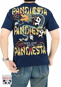 熊猫ドラゴンTシャツ◆PANDIESTA JAPAN ネイビーXXLサイズ 523214 パンディエスタジャパン パンダ 和柄 刺繍 龍 竜