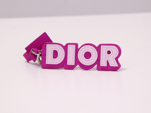 【1円スタート】Dior ロゴ レザー バッグチャーム キーホルダー キーリング ピンク
