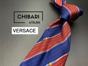 【超美品】VERSACE　ヴェルサーチ　ロゴ＆レジメンタル柄　ネクタイ　3本以上送料無料　ネイビー系　0501177