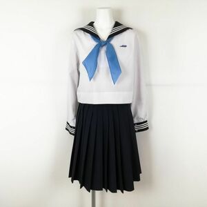 1円 セーラー服 スカート スカーフ 上下3点セット 中間服 白3本線 女子 学生服 広島皆実高校 白 制服 中古 ランクC NA0208