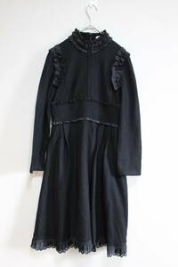 4625 美品 K-garden ケイガーデン KIRIYAMA キリヤマ フリル ワンピース フレアースカート 黒 ブラック Sサイズ相当 レディース
