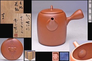 谷川菁山 ★ 朱泥 茶銚 ★ 共箱 共布 栞 ★ 常滑 急須 ★ 煎茶道具の名工による逸品 ★ 茶注 ★