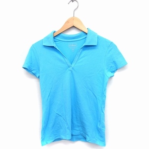 エルエルビーン L.L.BEAN ポロシャツ ボタンなし オープンカラー 半袖 コットン 綿 XS ブルー 青 /FT20 レディース