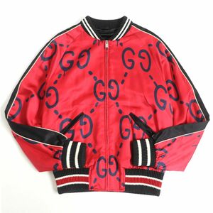 極美品□GUCCI/グッチ 453815 ゴースト シルク混 ラインデザイン ブルゾン/ボンバージャケット/スカジャン 赤 44 イタリア製 正規品 希少！