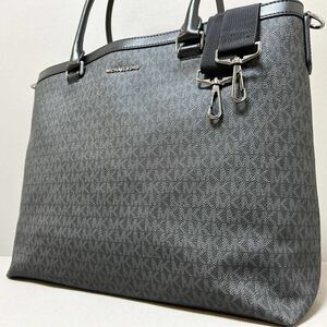 未使用級/定価10万◆MICHAEL KORS マイケルコース トートバッグ ショルダー 2way ビジネス メンズ A4/PC収納可 肩掛け レザー PVC ブラック