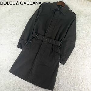 美品 M位 ドルチェ＆ガッバーナ DOLCE＆GABBANA ベルト付 トレンチコート ロングコート くるみボタン アウター メンズ ダークブラウン 46