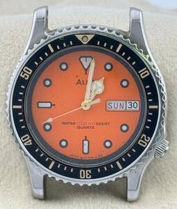 【セイコー　1円～】　◎SEIKO◎　V348-6070　アルバ　ALBA　ダイバー　デイデイト　オレンジ　腕時計　クォーツ　不動　メンズ　U8282