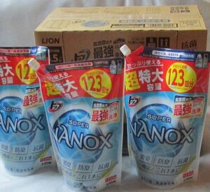 6袋x1230g SUPER NANOX 超特大 トップ スーパーナノックス 洗濯用洗剤 詰め替え用1箱