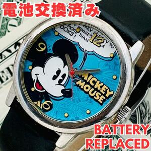 腕時計メンズ電池交換済みディズニーDisneyミッキーマウス日本製クォーツ中古アンティーク動作良好ジPie eye漫画CartoonアニメU349