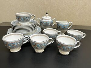 A462 WEDGWOOD ウエッジウッド　ターコイズ　ティーセット　カップ&ソーサー　ケーキソーサー　6客　クリーマー　シュガーポット　