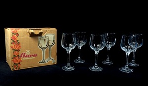 昭和ビンテージ ドイツ WMF製 白ワインのゴブレット6客セット flora 箱付き 1980年代 グラス 直径6cm 高さ17cm KHK505