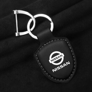 日産 NISSAN キーホルダー キーリング キーチェーン 車用 ストラップ 牛革製 薄型 軽量 鍵 カギ メンズ レディース ☆ブラック