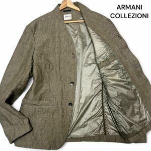 美麗品◎リネン100%!!54サイズ アルマーニコレッツォーニ【幻の希少モデル】ARMANI COLLEZIONI ノーカラー ジャケット グレー 春夏◎メンズ