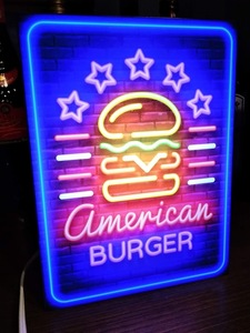 アメリカン ハンバーガー カフェ バー ファーストフード お店 お部屋 カウンター ライト 看板 置物 雑貨 American burger☆LED2way電光看板