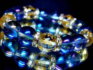 ブルーオーラ§守り本尊十二支梵字水晶12ミリ金ロンデル数珠