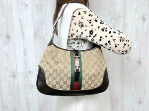 極美品 GUCCI グッチ GGキャンバス ジャッキー シェリーライン ハンドバッグ ショルダーバッグ バッグ キャンバス×レザー 茶系 71059