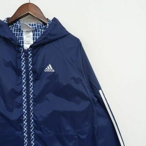 MA0817 サイズ US M 古着 ビンテージ 90s 90年代 ADIDAS adidas アディダス ナイロン ジャケット パーカー フルジップ チェック ネイビー