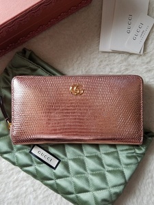 新品 GUCCI グッチ GGマーモント リザード ジップ アラウンド 長財布 ローズゴールド 456117 EYZAG 7727