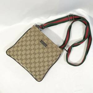 正規品 GUCCI グッチ ミニ ショルダーバッグ GGキャンバス シェリーライン 鞄 カバン 肩掛け 斜め掛け サコッシュ ポシェット ベージュ 