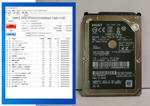 Mac用 HGST HTSS541010A9E662 HDD1000GB 2.5インチ 厚さ9mm CrystalDiskInfoで動作確認しました。